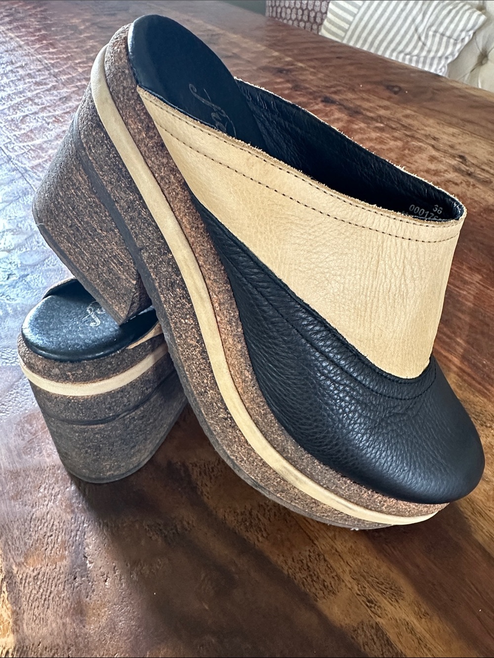 FREE PEOPLE DOPAMINE Neutral Two-Tone Platform Mules-Black & Cream Women’s Shoes